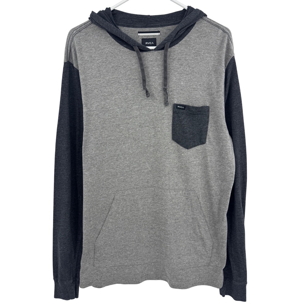 RVCA Mens Lightweight Hoodie Long Sleeve‎ T-Shirt Grey Colorblock Regular Fit M